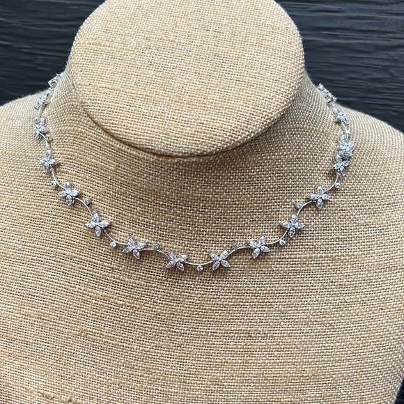 Designer Inspired Dainty Diamond-CZ Flower Design Necklace in Sterling Silver